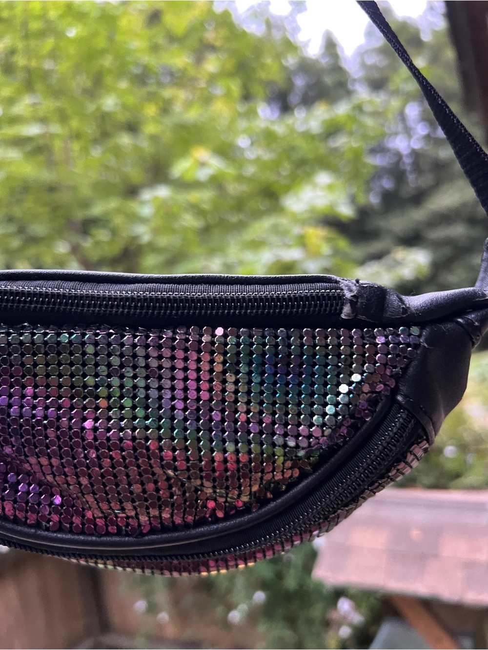 Sequin Oil Slick Multi Tone Leather Adjustable Waist Purse Fanny Pack Hip Bag - Picture 11 of 12